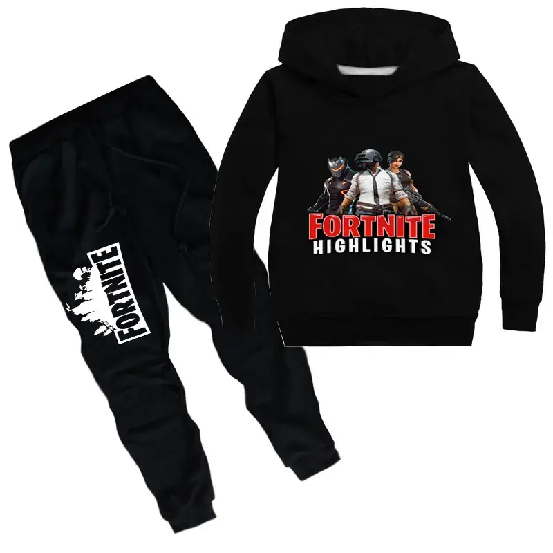 Children's Printed Hoodie Sweatshirt Set Black — feature 6