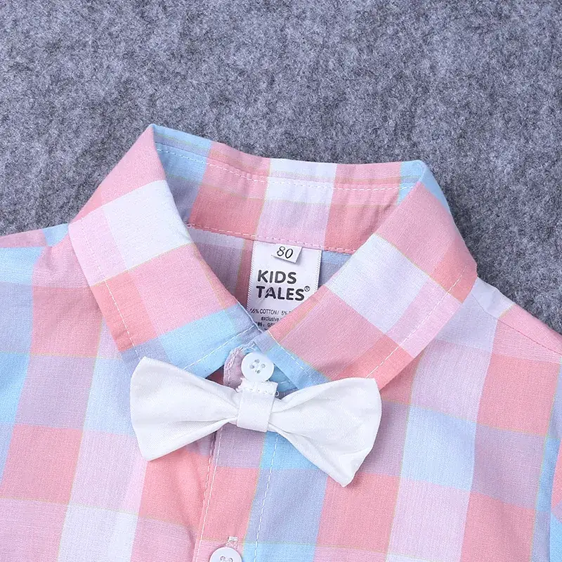 2025 Kids Boys Plaid Bow Tie Romper Set - Image 2