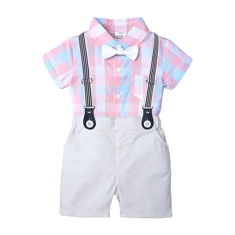 2025 Kids Boys Plaid Bow Tie Romper Set - Image 5