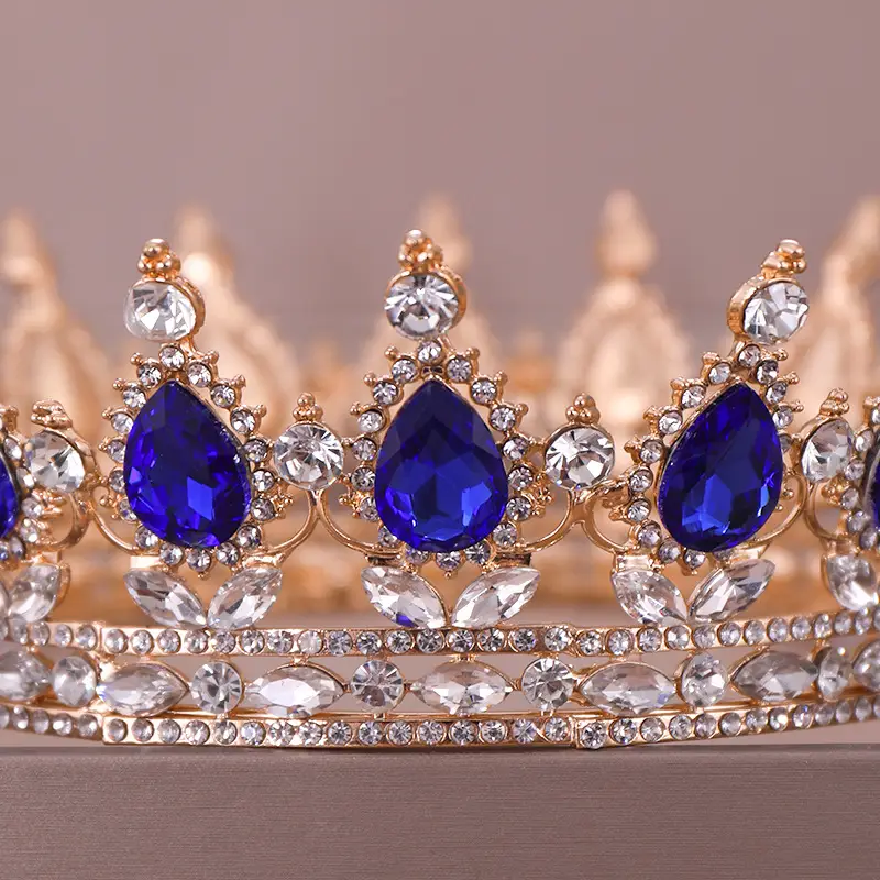 European Princess Bridal Crown with Pink Crystal Full Design - Image 18