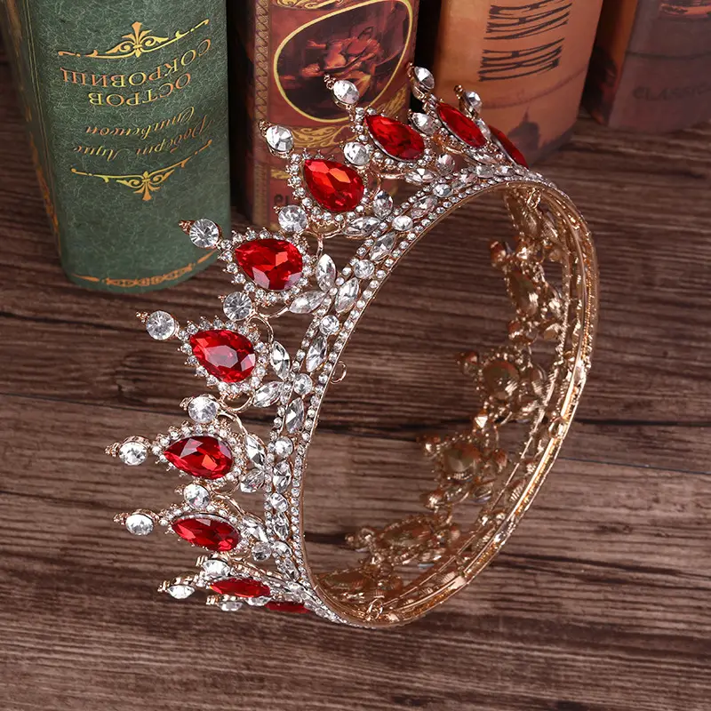 European Princess Bridal Crown with Pink Crystal Full Design — feature 10