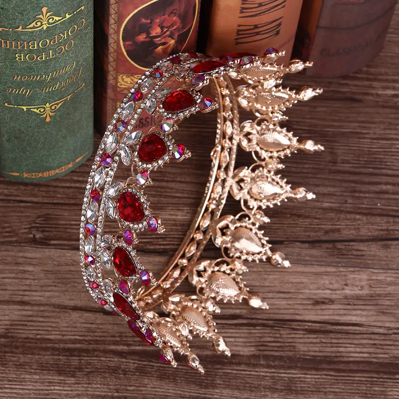 European Princess Bridal Crown with Pink Crystal Full Design — feature 11