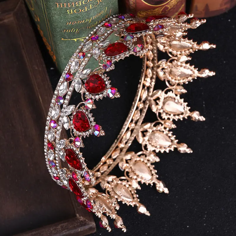 European Princess Bridal Crown with Pink Crystal Full Design — feature 13