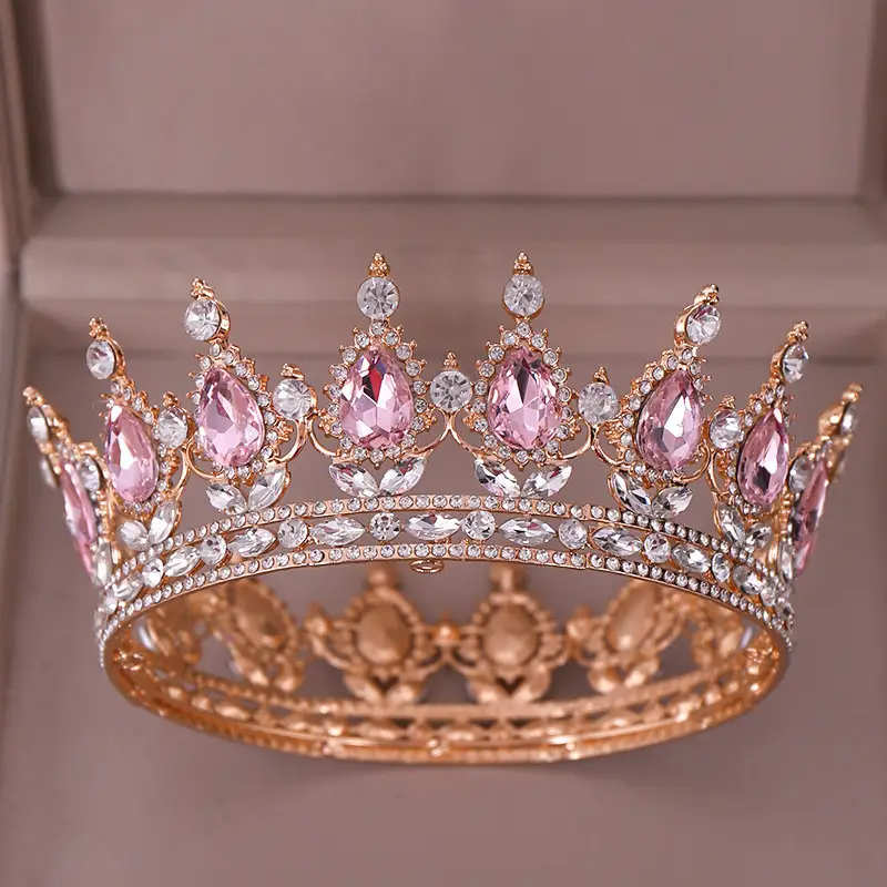 European Princess Bridal Crown with Pink Crystal Full Design — feature 14