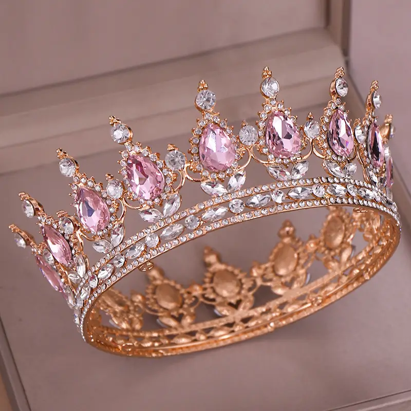 European Princess Bridal Crown with Pink Crystal Full Design — feature 15
