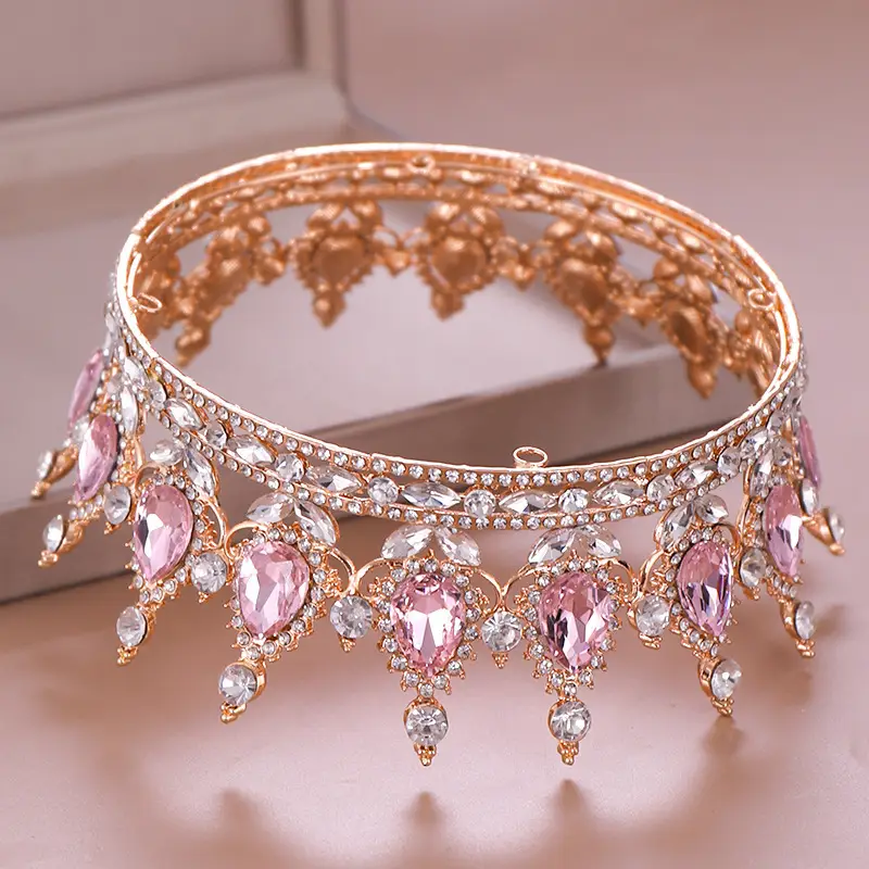European Princess Bridal Crown with Pink Crystal Full Design — feature 16