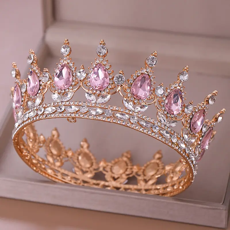 European Princess Bridal Crown with Pink Crystal Full Design — feature 17