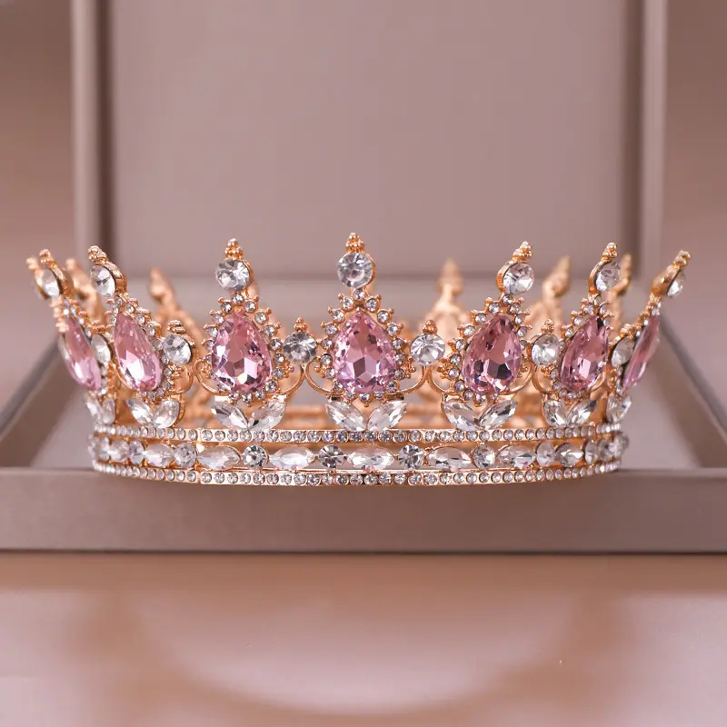 European Princess Bridal Crown with Pink Crystal Full Design — feature 18