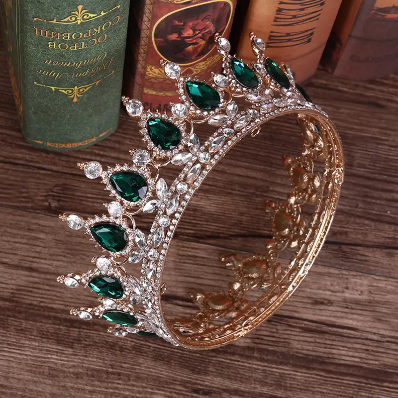 European Princess Bridal Crown with Pink Crystal Full Design — feature 19