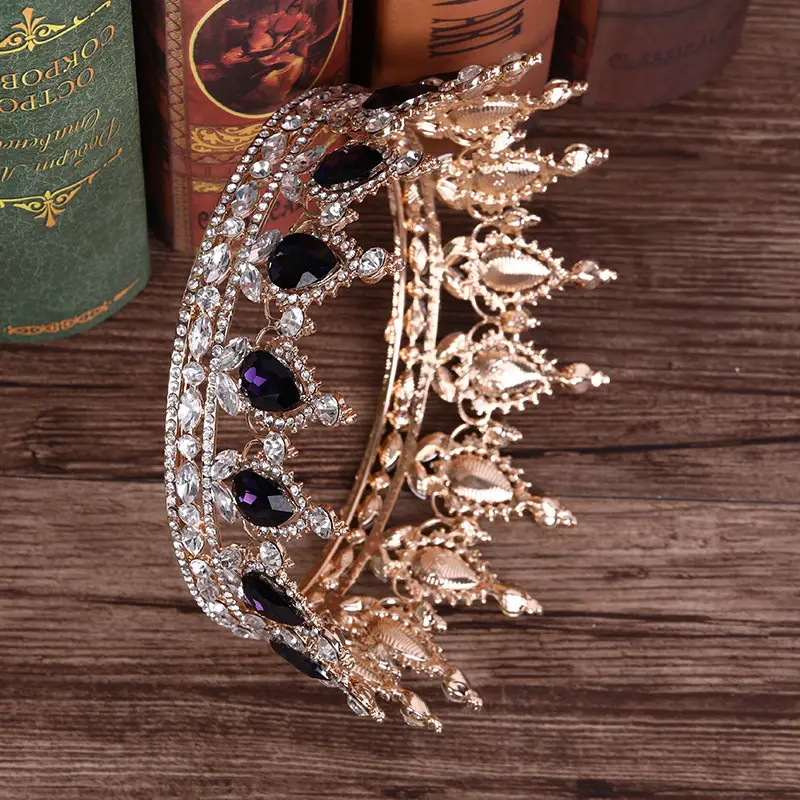 European Princess Bridal Crown with Pink Crystal Full Design — feature 25