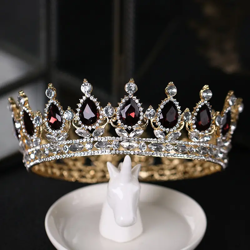 European Princess Bridal Crown with Pink Crystal Full Design — feature 26