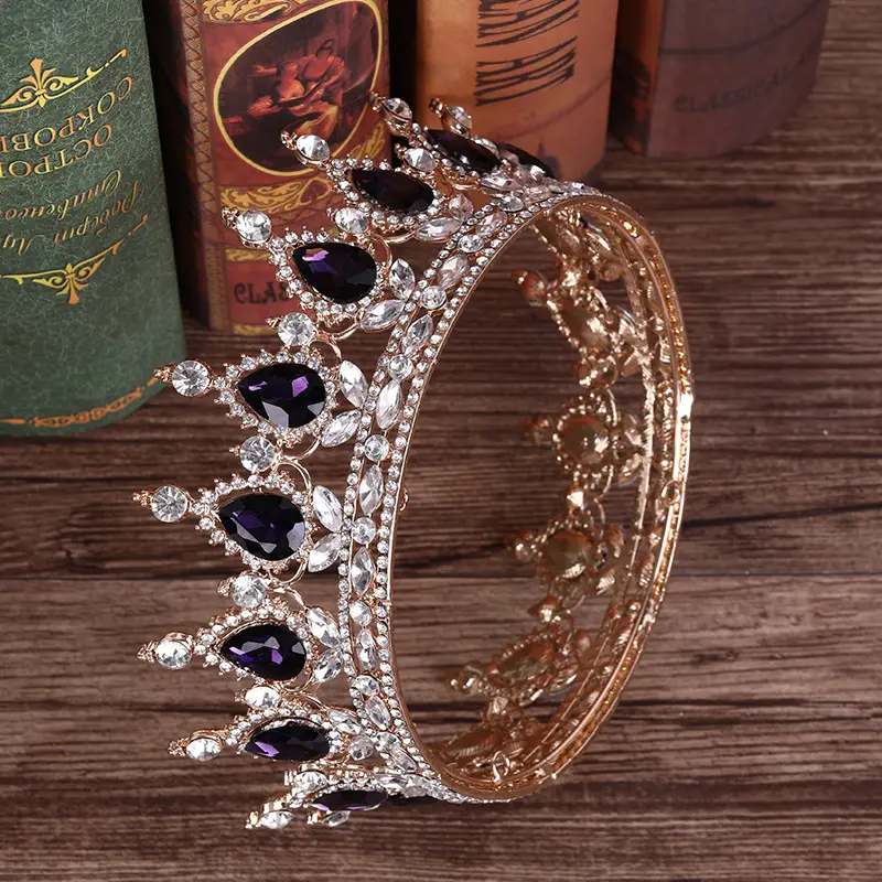 European Princess Bridal Crown with Pink Crystal Full Design — feature 27