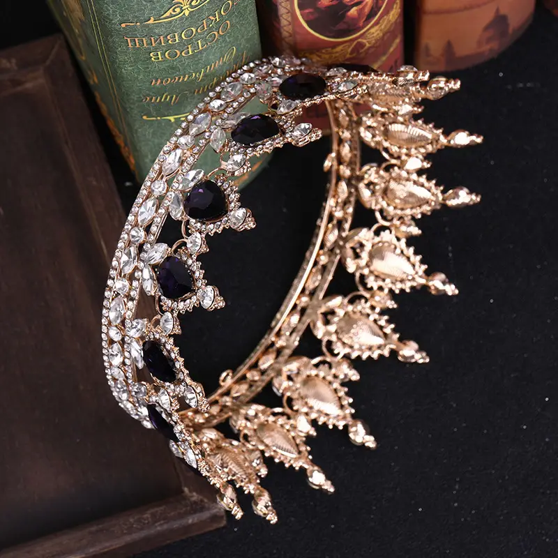 European Princess Bridal Crown with Pink Crystal Full Design — feature 28