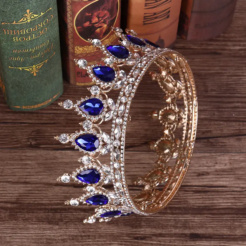 European Princess Bridal Crown with Pink Crystal Full Design — feature 3