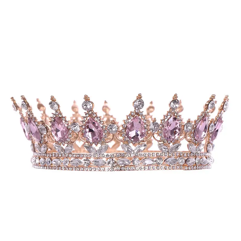 European Princess Bridal Crown with Pink Crystal Full Design — feature 31