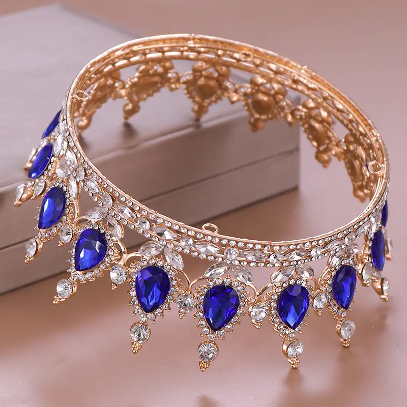 European Princess Bridal Crown with Pink Crystal Full Design — feature 9