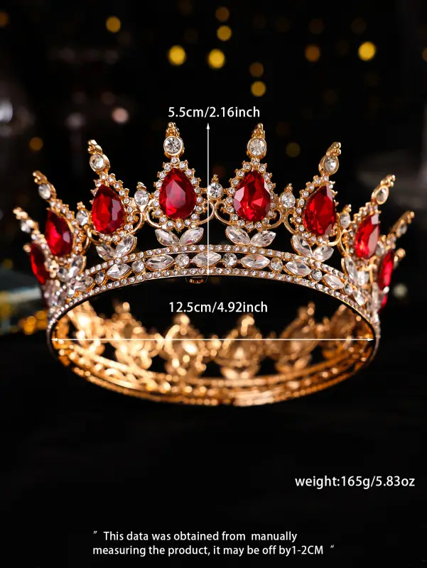 European Princess Bridal Crown with Pink Crystal Full Design - Image 13