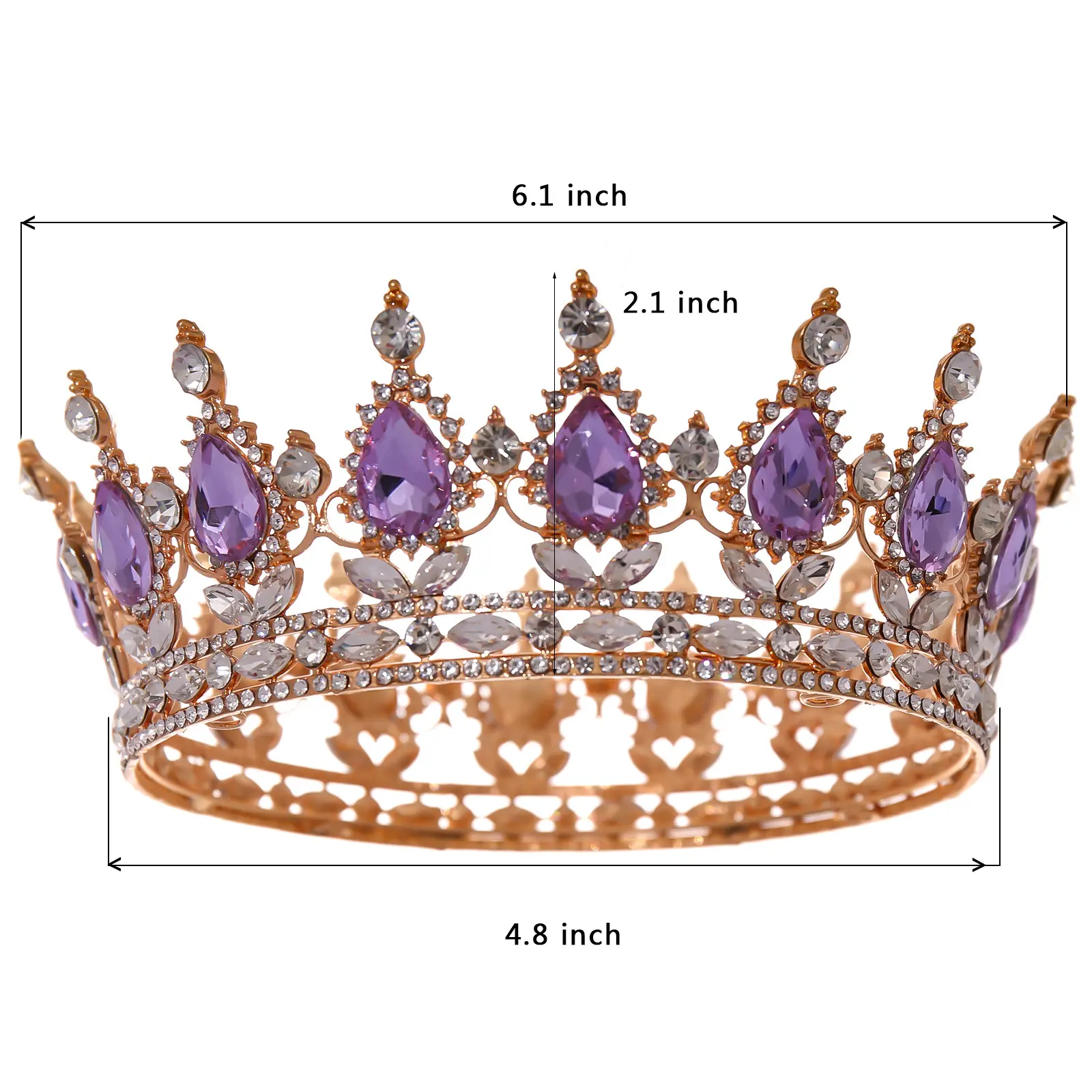 European Princess Bridal Crown with Pink Crystal Full Design - Image 14