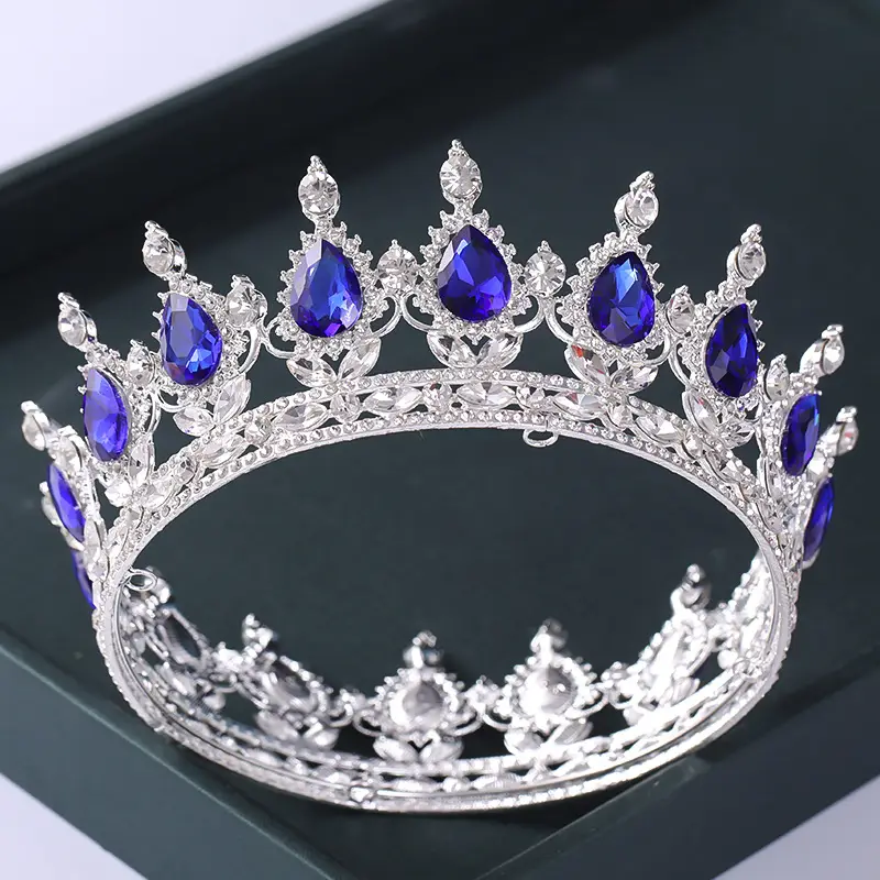 European Princess Bridal Crown with Pink Crystal Full Design - Image 6