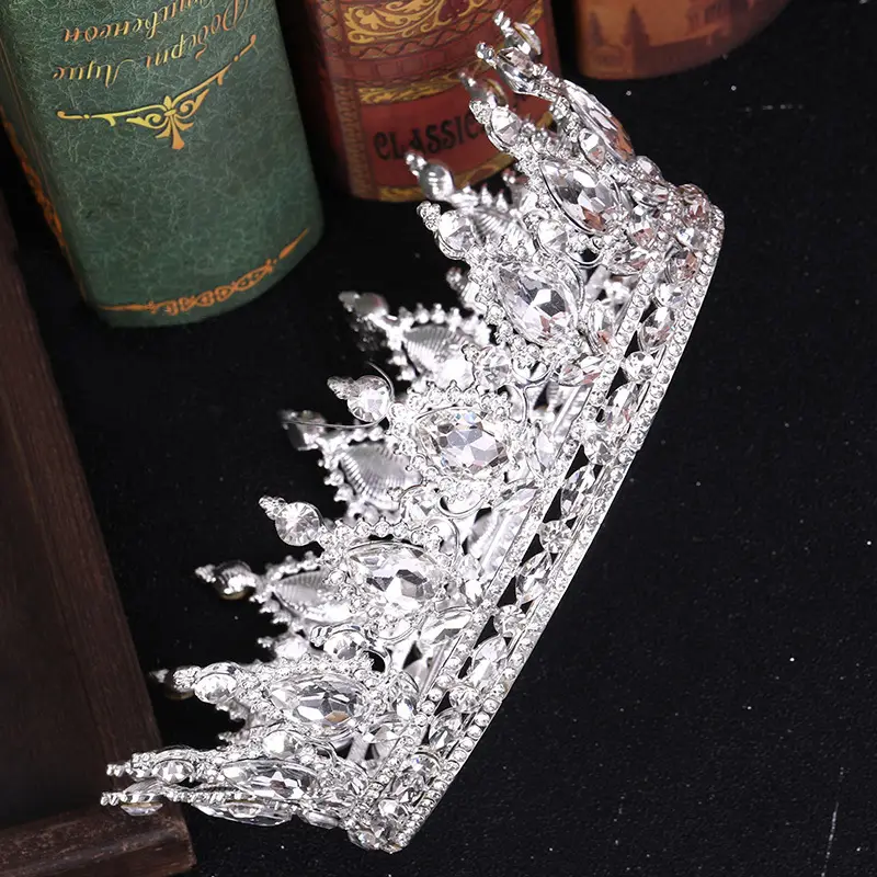 European Princess Bridal Crown with Pink Crystal Full Design - Image 7