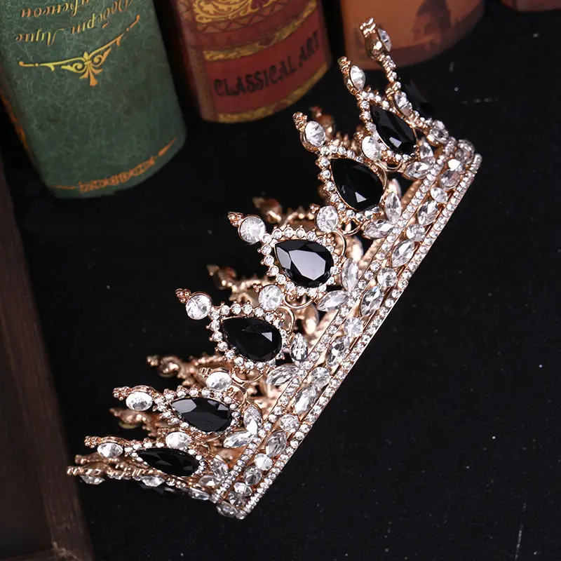 European Princess Bridal Crown with Pink Crystal Full Design - Image 9
