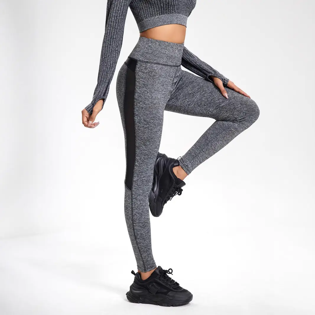 Tight-Fitting Mesh Yoga Pants for Women Gray Black - Image 7