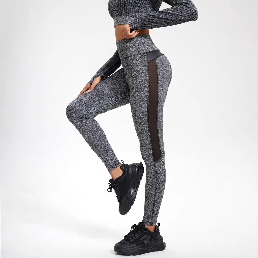 Tight-Fitting Mesh Yoga Pants for Women Gray Black - Image 8