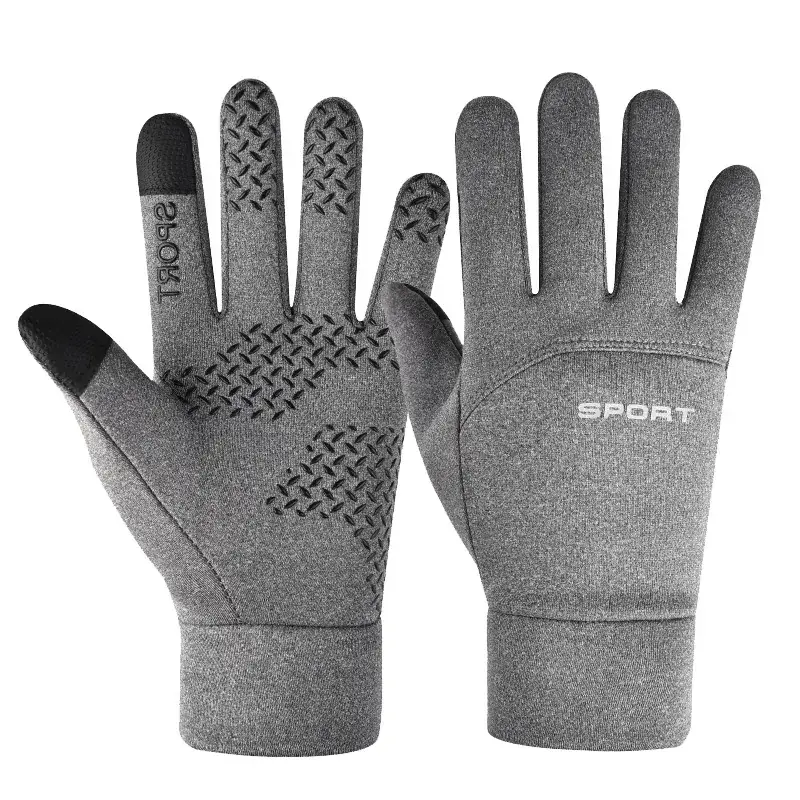 Cycling Gloves Grey Fleece Lined Full Finger Warm - Image 9