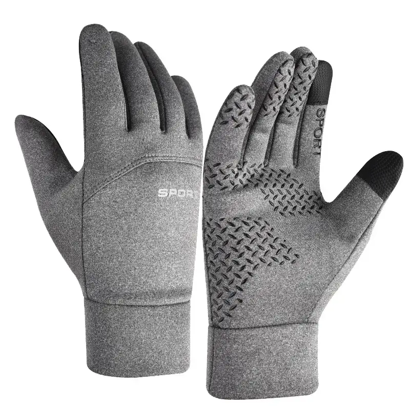 Cycling Gloves Grey Fleece Lined Full Finger Warm - Image 2