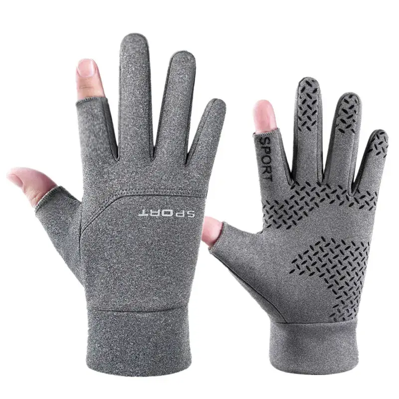 Cycling Gloves Grey Fleece Lined Full Finger Warm - Image 5