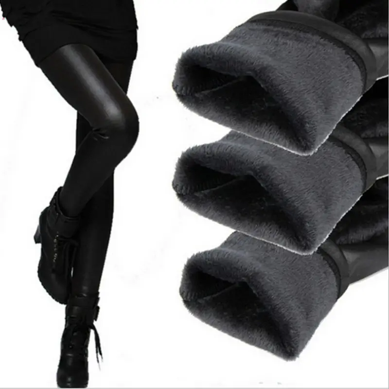 Women's Fleece-Lined Leather Leg Pants Winter Brown Black Purple Large