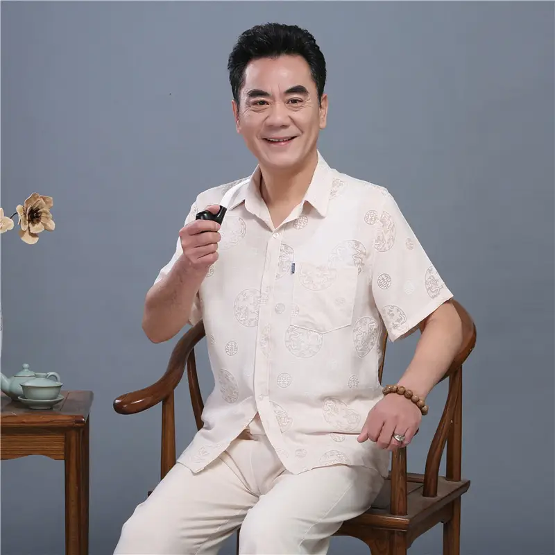Men's Chinese Style Cotton Linen Short Sleeve Suit - Image 4