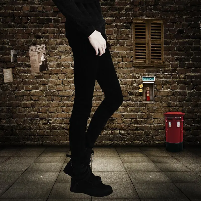 Men Slim Fit Elastic Waist Jeans Black Casual