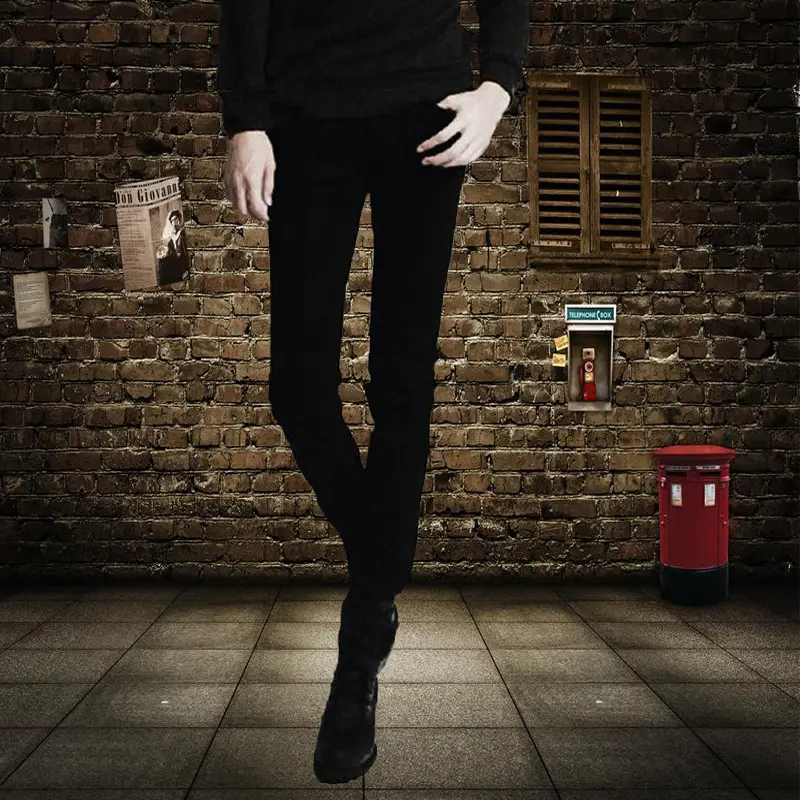 Men Slim Fit Elastic Waist Jeans Black Casual