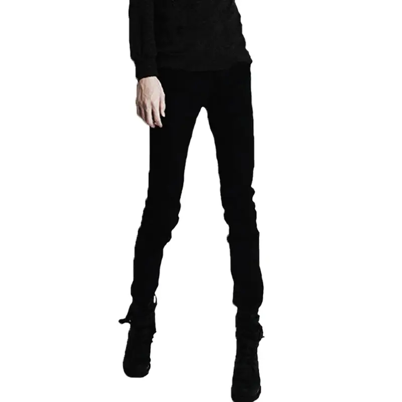 Men Slim Fit Elastic Waist Jeans Black Casual
