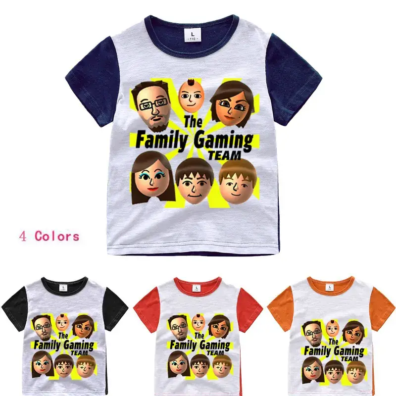 Children's Family Gaming T-Shirt White Blue Short Sleeve
