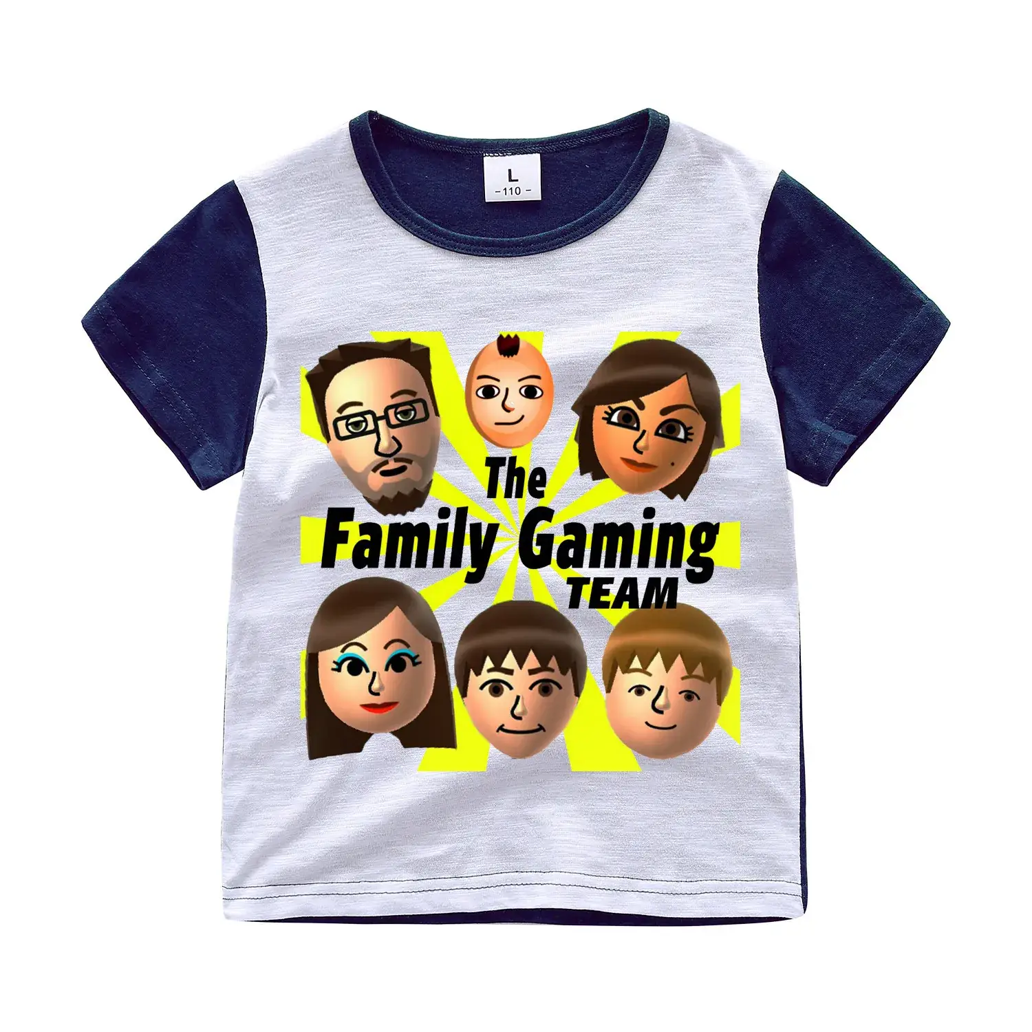 Children's Family Gaming T-Shirt White Blue Short Sleeve