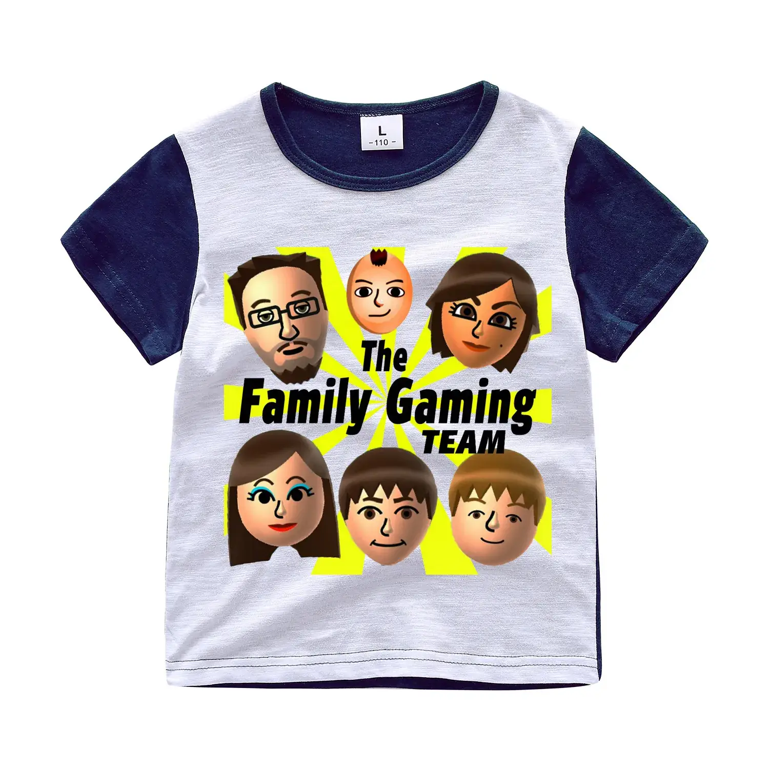 Children's Family Gaming T-Shirt White Blue Short Sleeve