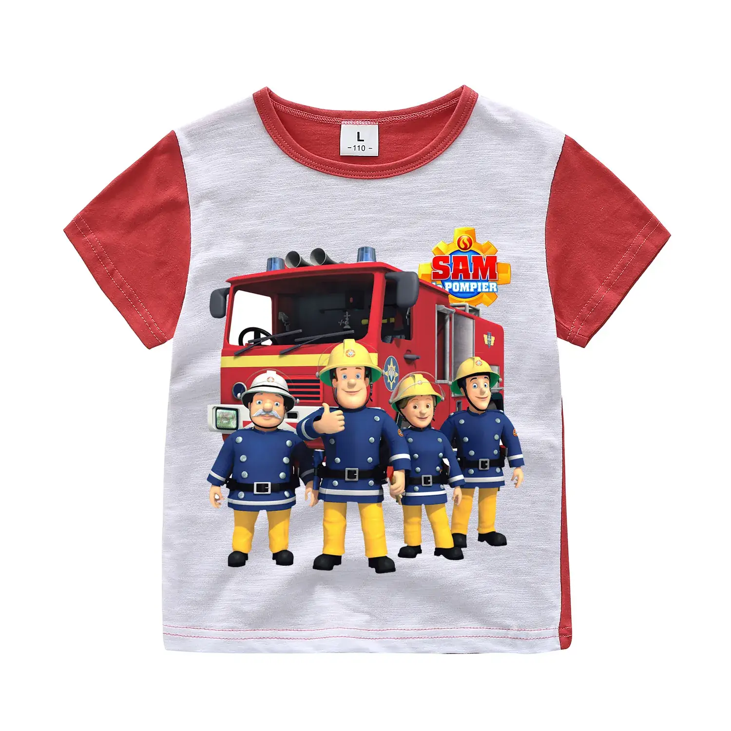 2017 Summer Cartoon Firefighter Kids T-Shirt Grey Red Loose Fit — feature 2