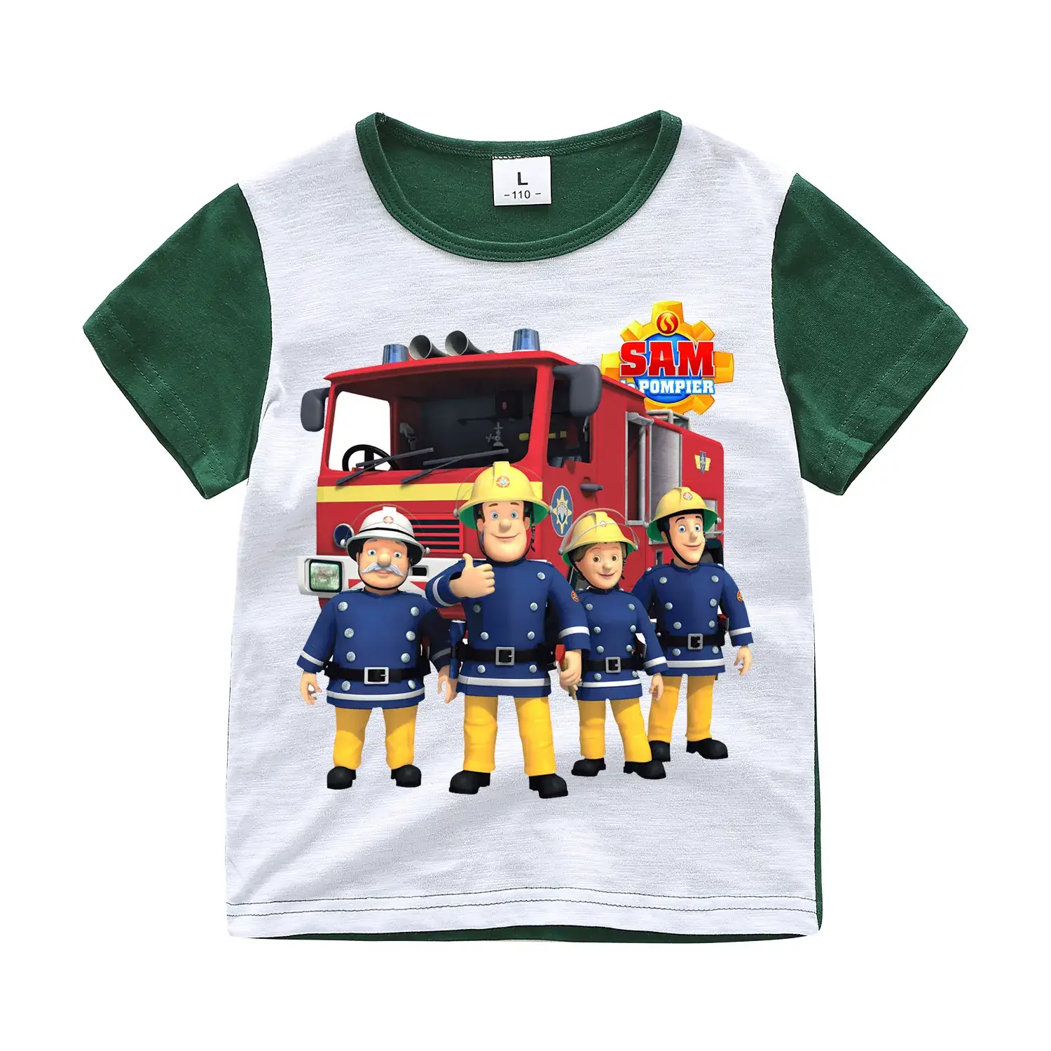 2017 Summer Cartoon Firefighter Kids T-Shirt Grey Red Loose Fit