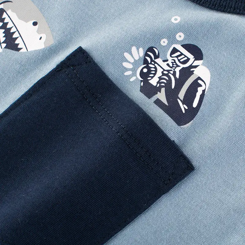 Kids Shark Print T-Shirt Light Blue Short Sleeve - Image 4