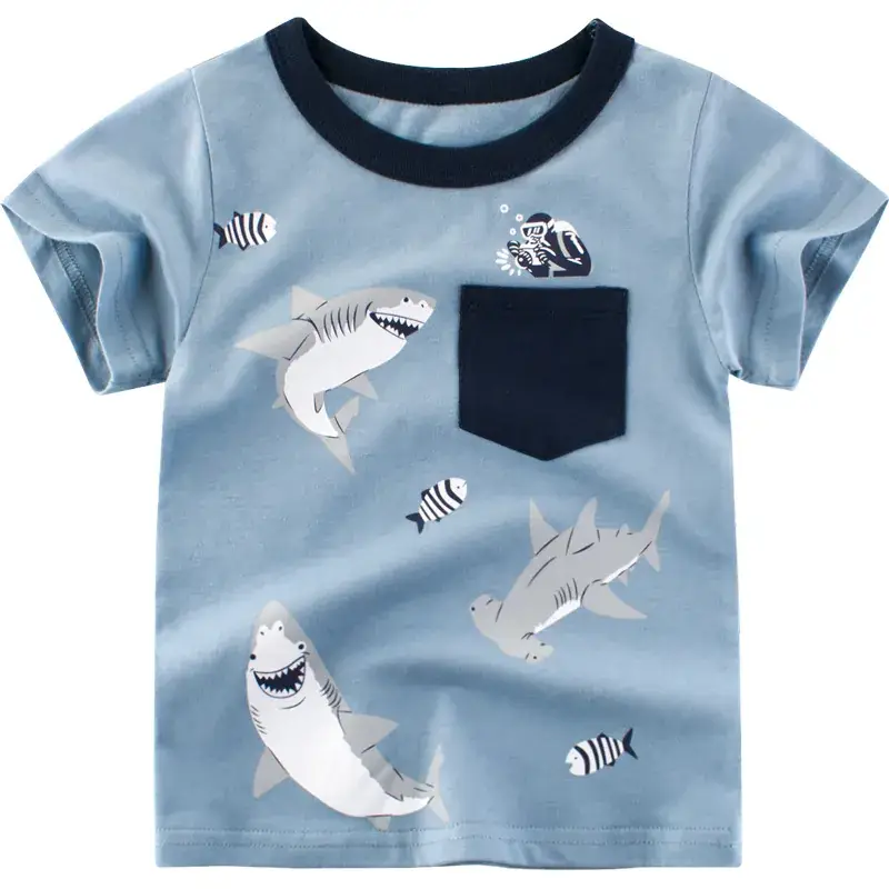 Kids Shark Print T-Shirt Light Blue Short Sleeve - Image 5