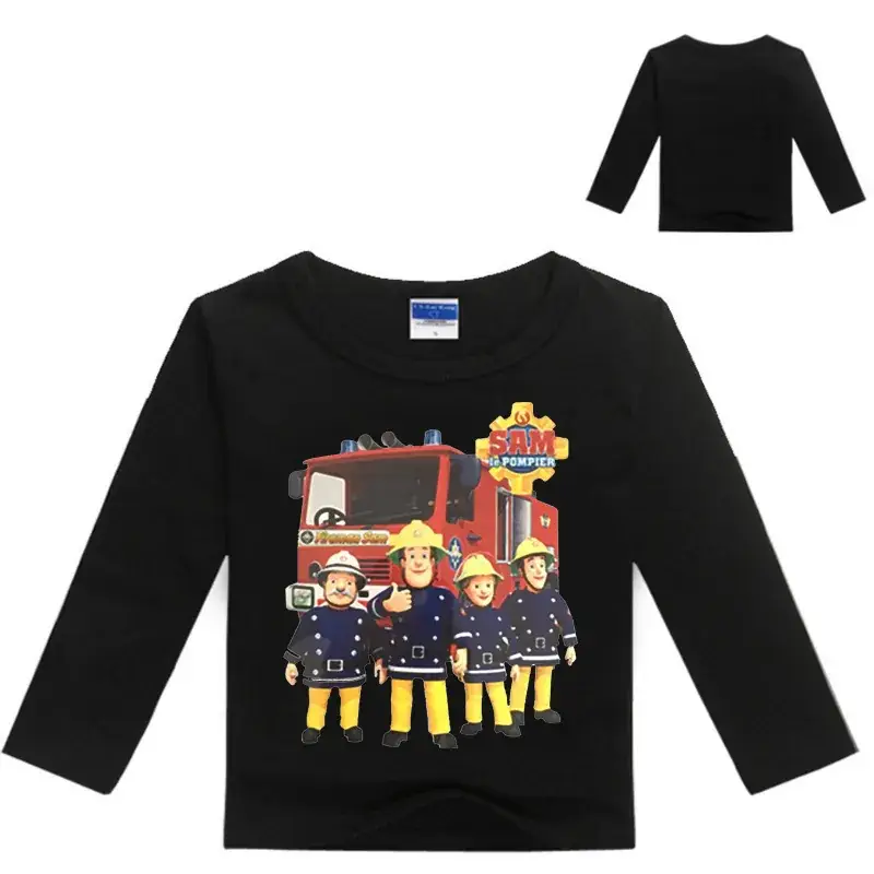 Anime Fire Truck Long Sleeve T-Shirt for Boys Black - Image 12