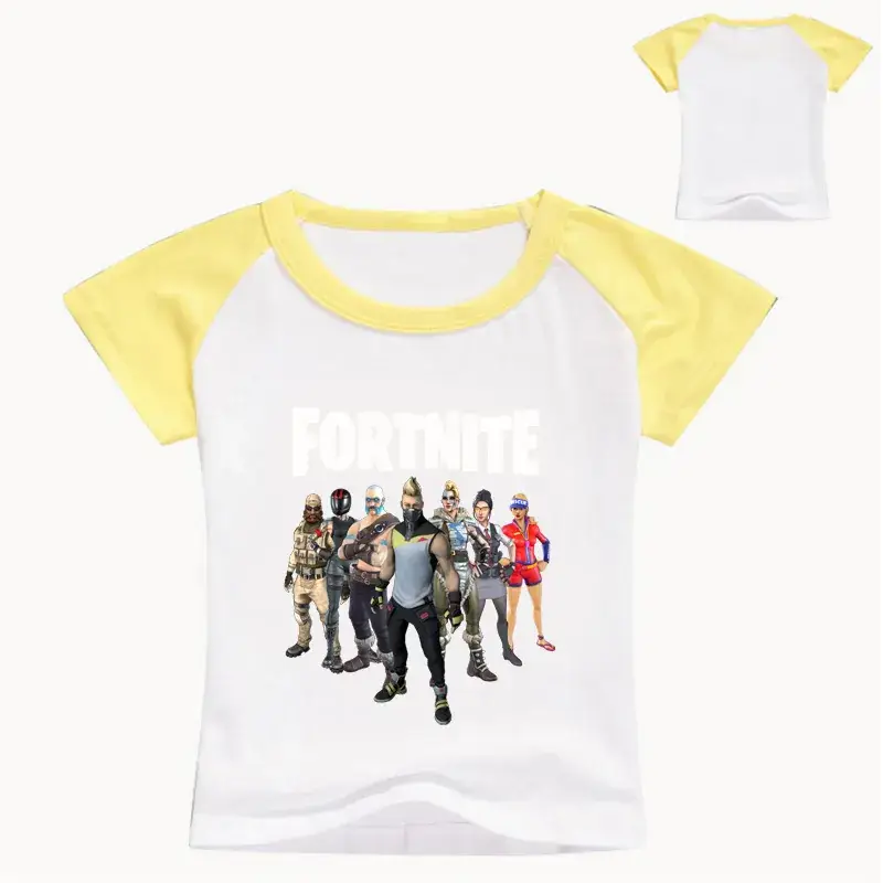 2018 Fortnite Kids T-Shirt White Yellow Round Neck