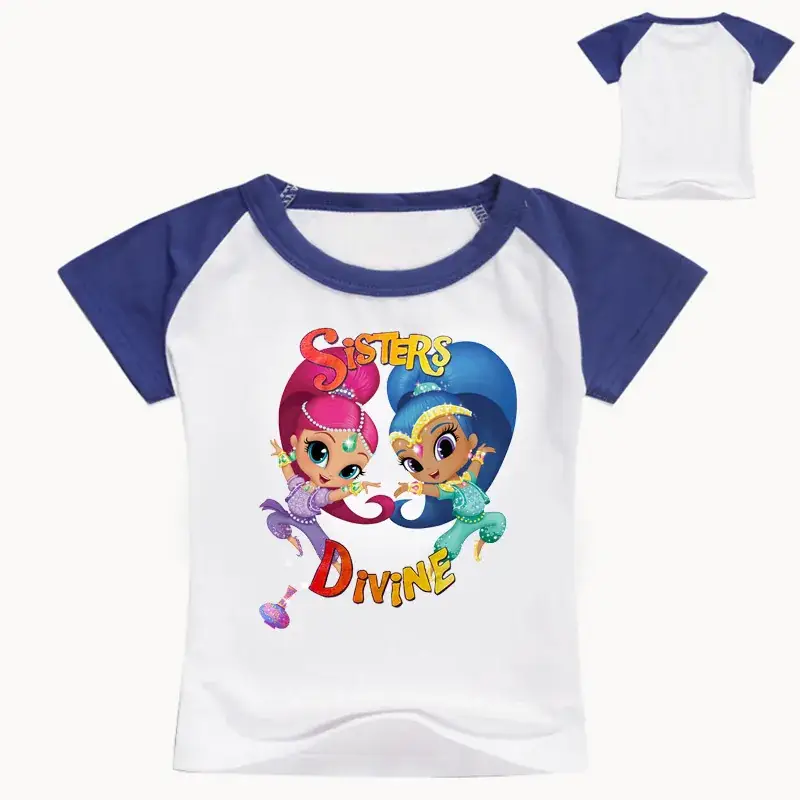 2017 Cartoon Girls T-Shirt Red White Sleeve Set - Image 8