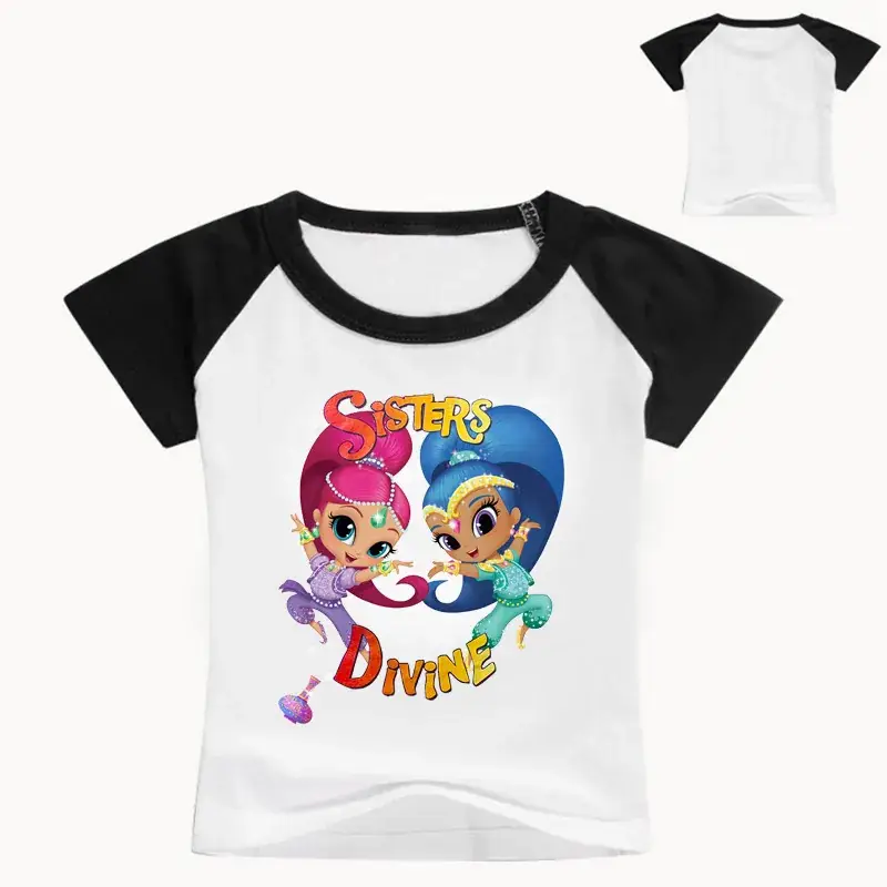 2017 Cartoon Girls T-Shirt Red White Sleeve Set - Image 3