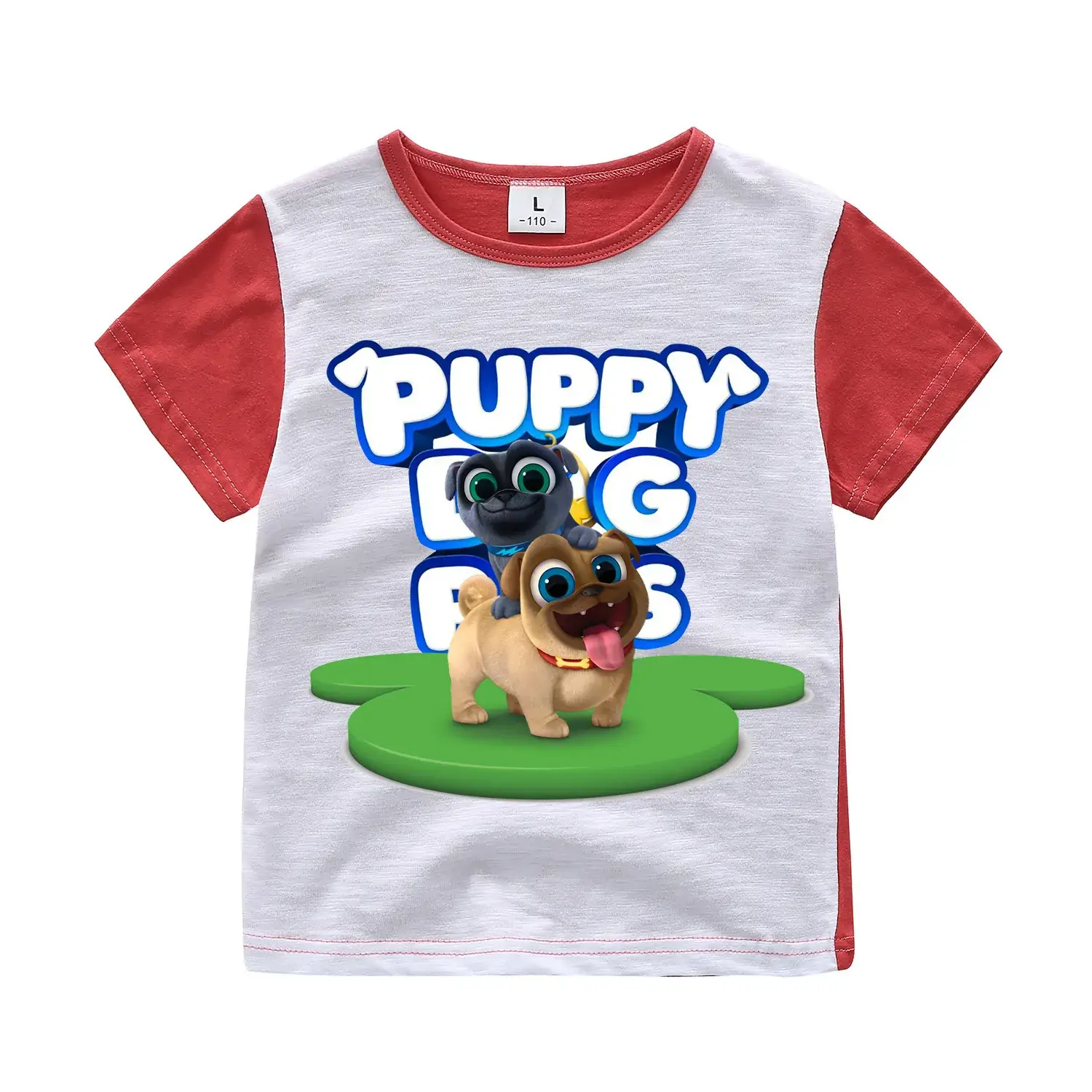 Puppy Dog Cartoon T-Shirt for Kids White Green - Image 5