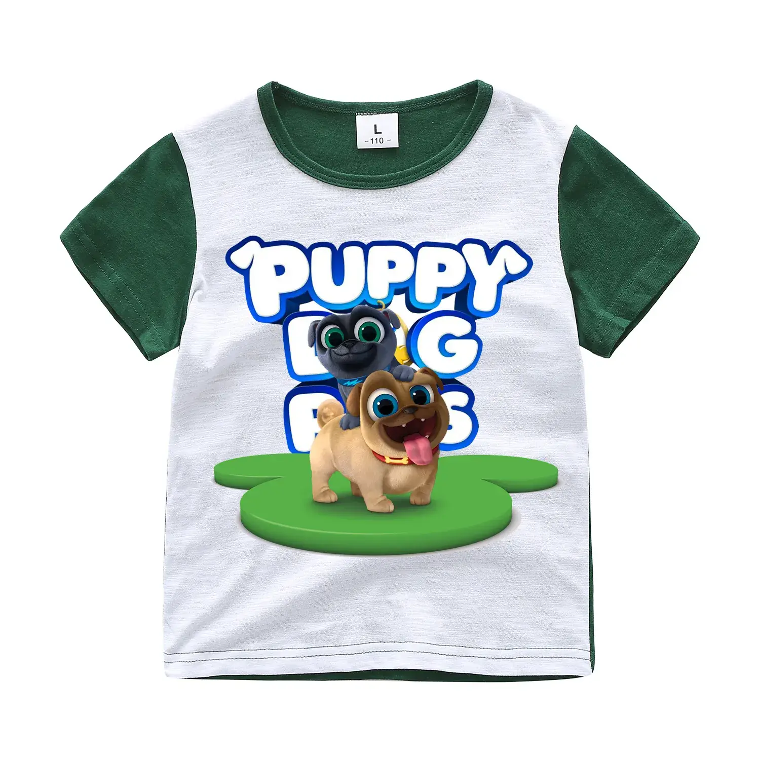 Puppy Dog Cartoon T-Shirt for Kids White Green — feature 4