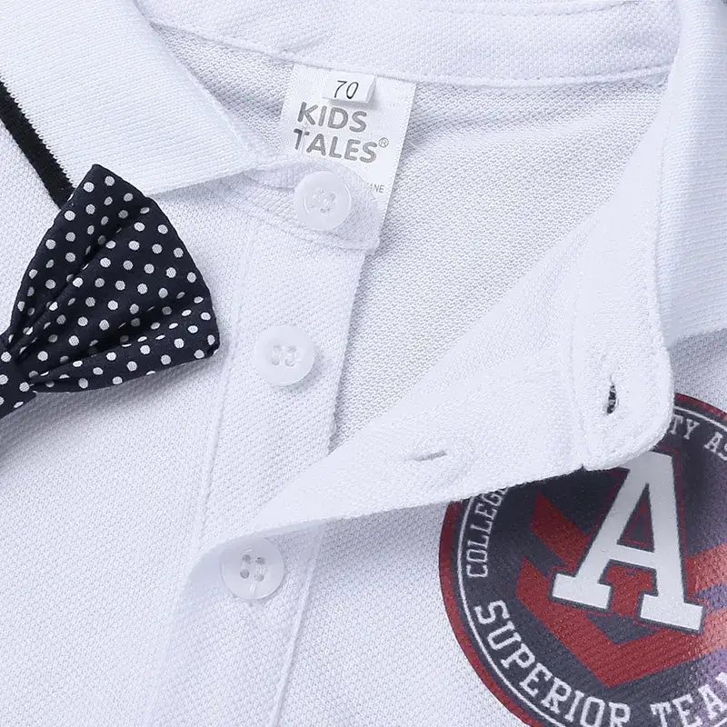 Baby Boys Cotton Lapel Top Shorts Set Navy Beige Bow Tie - Image 4