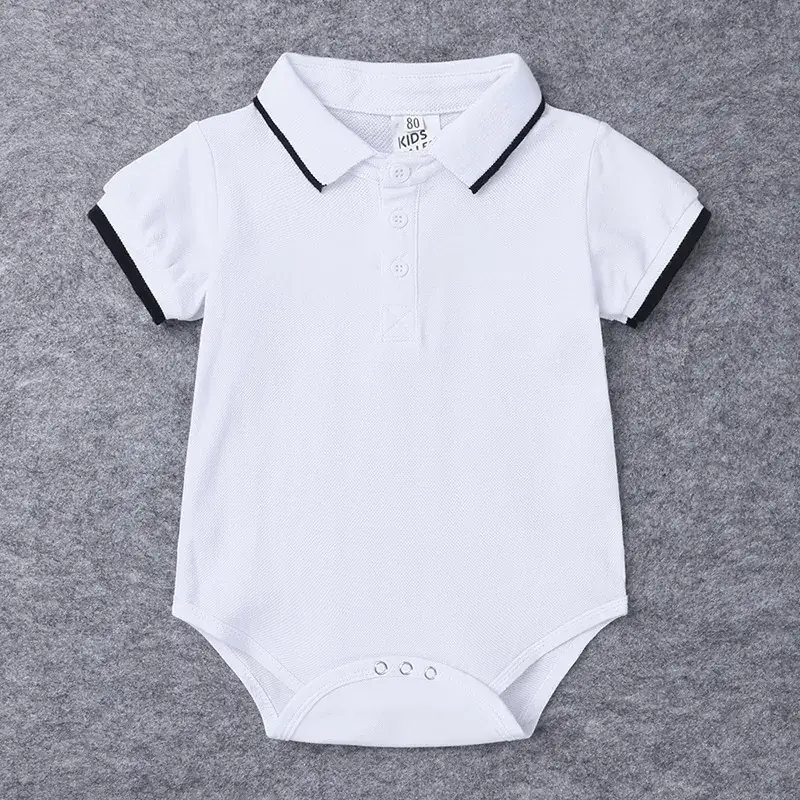 Baby White Cotton Lapel Shorts Suit One-Piece Korean Style